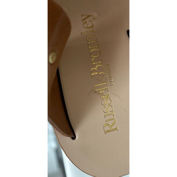 Russell Bromley London Ankle Sandals Brown Leather Gold Coin Greek Style - Picture 13 of 13